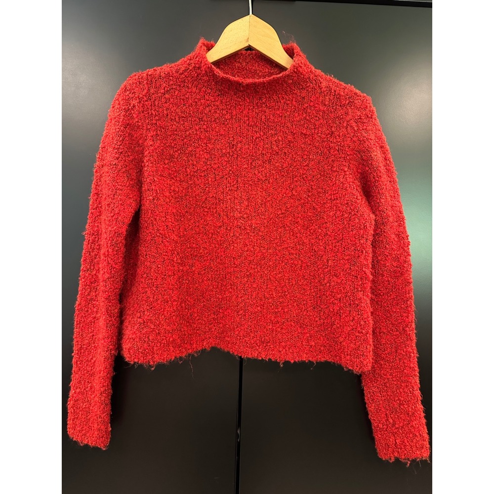 Aerie Womens Red Popcorn Knit Mock Neck Cropped Sweater XS 5989159709